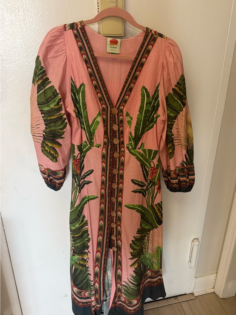 FARM Rio Pink Maxi Dress with Green Tropical Print - Picture 3 of 8